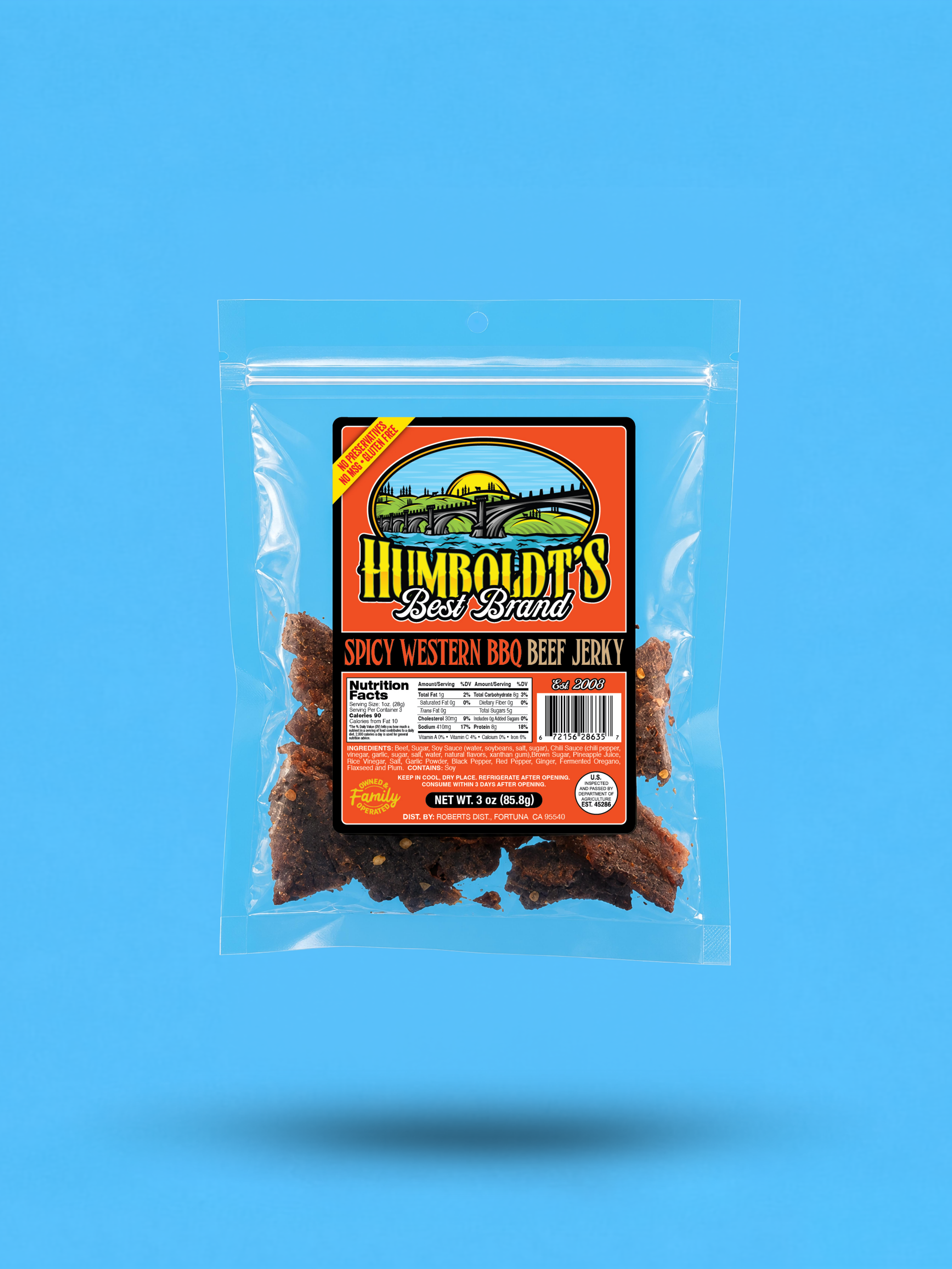 Humboldt's Best Brand Spicy Western BBQ Beef Jerky