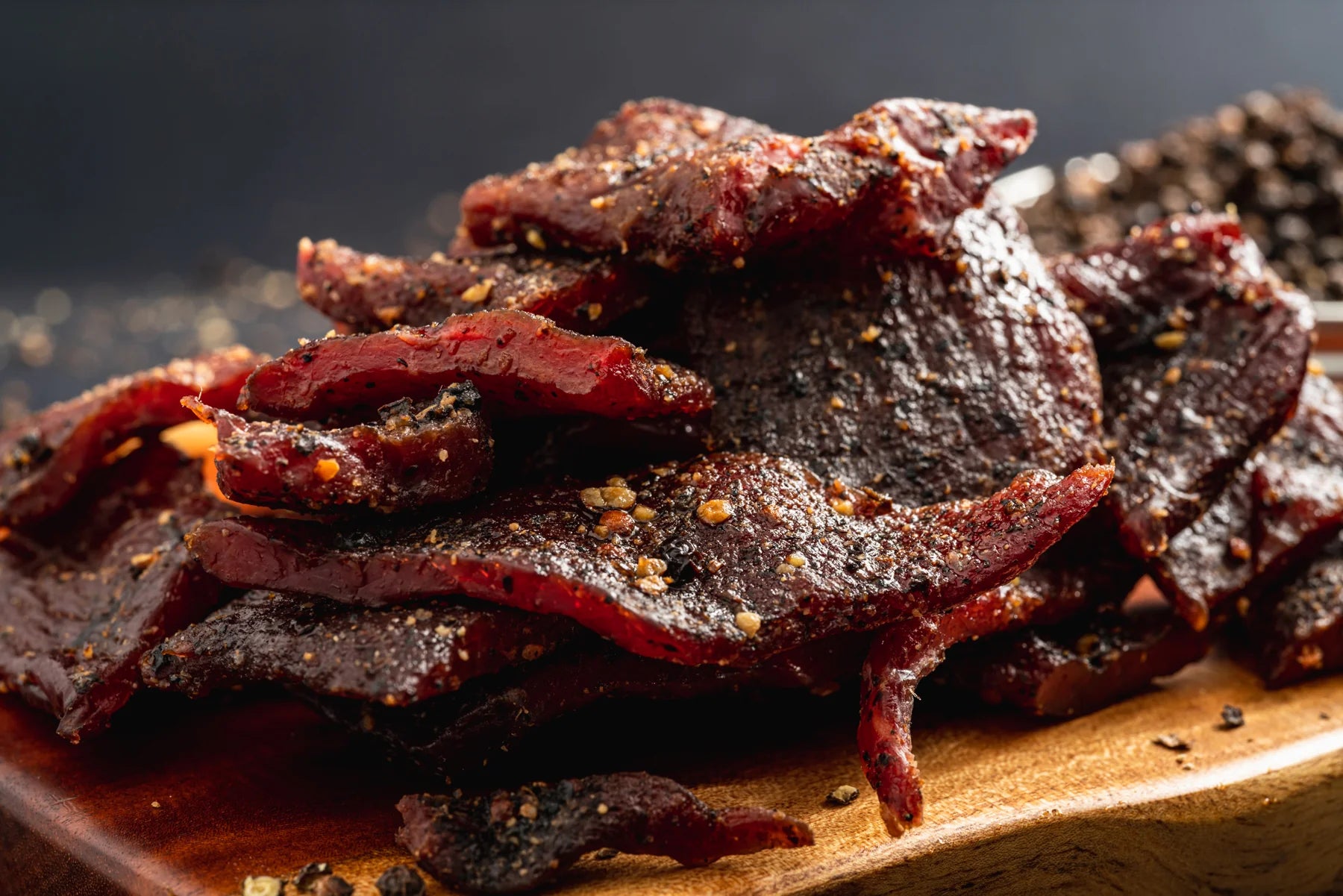 Spicy Beef Jerky on a Cutting Board